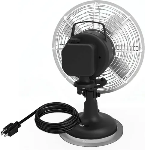 Miniatura 2 de Modern Forms Ventilador de escritorio oscilante enchufable de 9 pulgadas con control de motor de tres velocidades en acabado negro mate y níquel