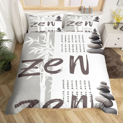 Miniatura 3 de Erosebridal Juego de funda de edredón zen de piedra zen, tamaño individual, con hojas para adultos, hombres y mujeres, funda de edredón con palabras