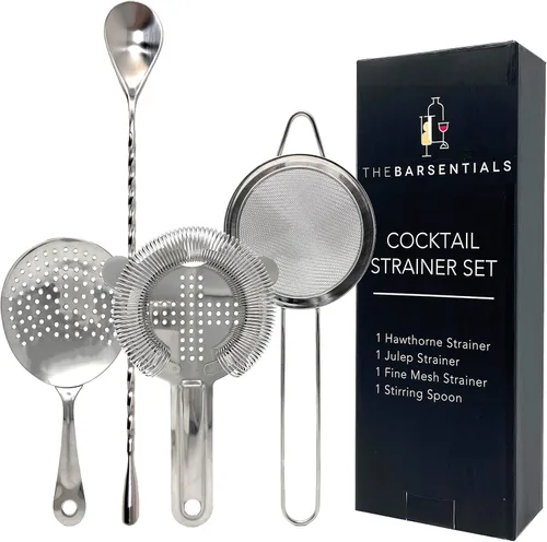 Juego de coladores de cóctel de acero inoxidable con cuchara para remover - Colador Hawthorne, Julep y colador de malla fina para bebidas