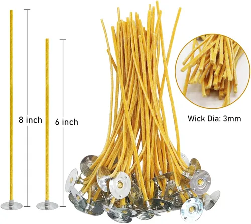 Miniatura 3 de 50 mechas naturales para velas de 6 pulgadas, preenceradas con cera de abeja 100% y pestañas con 60 calcomanías de mecha de vela y 5 dispositivos