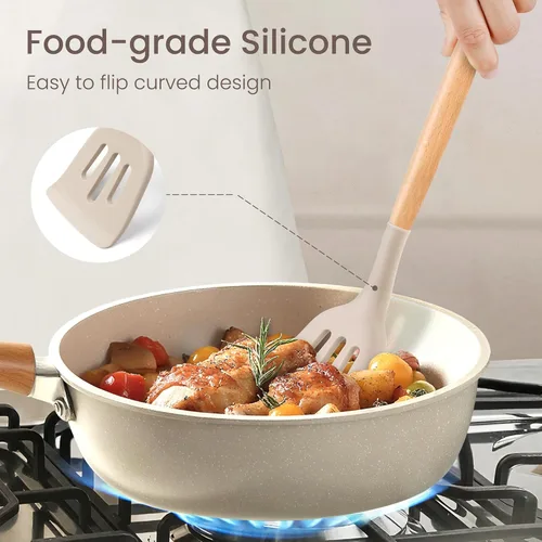 Miniatura 5 de NCUE - Juego de 26 utensilios de cocina de silicona con soporte, juego de utensilios de cocina sin BPA para cocinar, espátulas de silicona