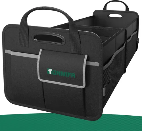 Organizador de maletero de 2 compartimentos y caja de almacenamiento multicompartimentos, resistente al agua 600D, Oxford, con tiras reflectantes y