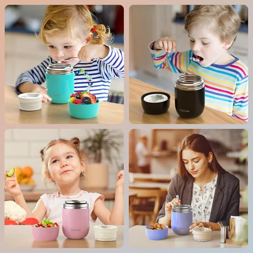 Miniatura 7 de DaCool Paquete de 2 termos de alimentos para alimentos calientes, 16 onzas, frascos de alimentos aislados al vacío para niños y adultos, de acero