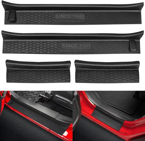 Kit de protectores de umbral SUPAREE para JL Wrangler con logotipo 1941, protectores de entrada de puerta de goma negra para Jeep JLU JT 4 puertas