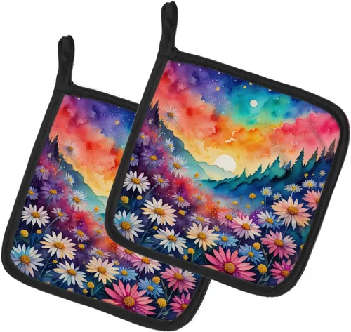 Caroline's Treasures Juego de soportes para ollas de cocina coloridos de Asters, resistentes al calor, almohadillas calientes para cocinar, hornear,