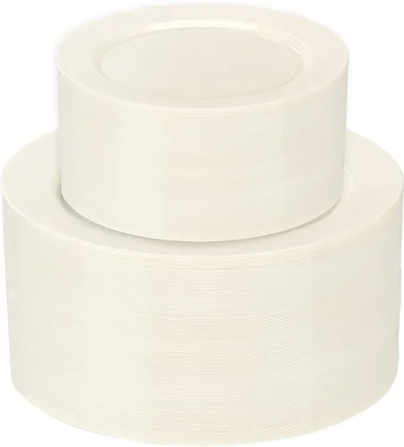 Miniatura 16 de 102 platos desechables de plástico de color café dorado con diseño de encaje, sin bisfenol A, lo que incluye: 51 platos llanos de 10.25 pulgadas