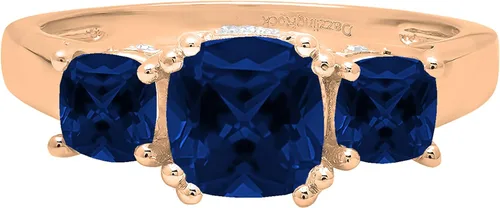 Miniatura 31 de Dazzlingrock Collection Anillo de boda de 3 piedras preciosas creadas en el centro de cojín de 0.04 quilates y diamante blanco natural redondo