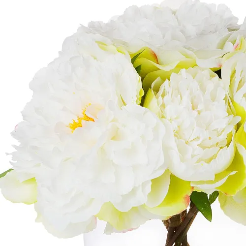 Miniatura 4 de ENOVA FLORAL Flor de peonía artificial con jarrón, arreglo de flores falsas, peonía sintética en jarrón de vidrio para decoración de cocina, oficina