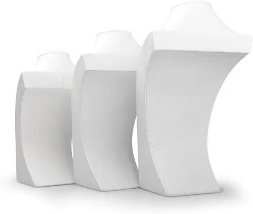 Miniatura 7 de Oirlv Soporte de exhibición del collar del busto de la joyería del cuero blanco (H 15.28")