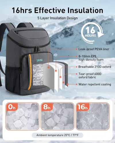 Miniatura 3 de TOURIT - Mochila de hielera térmica ligera a prueba de fugas para 30 latas, para hombres y mujeres gris (01-GREY)