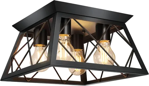Miniatura 8 de FadimiKoo Lámpara de techo empotrada negra de 4 luces para cocina, pasillo, iluminación industrial cercana al techo, lámpara de jaula cuadrada