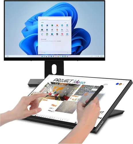 Ideao Hub - Monitor de pantalla táctil P-Cap de 24 pulgadas, QHD, HDMI, VGA, entrada USB C, táctil de 10 puntos, soporte PD, con soporte versátil