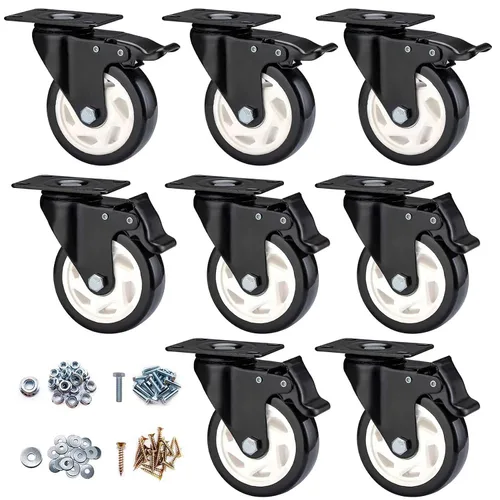 Miniatura 30 de Ruedas giratorias de 2 pulgadas con frenos, juego de 4 ruedas de bloqueo resistentes, ruedas negras que no se dañan para carrito de muebles de banco