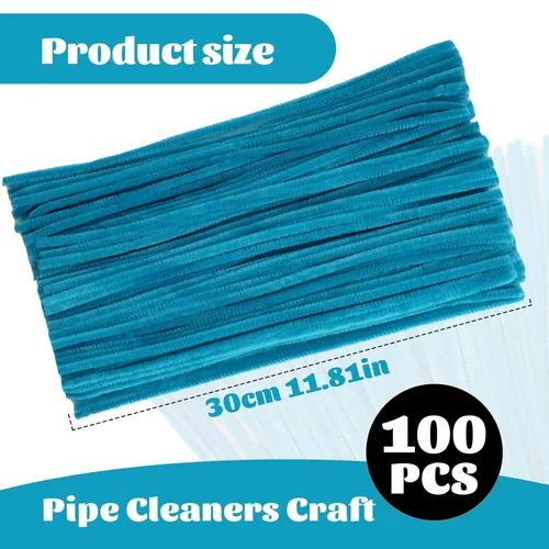 Miniatura 2 de Giwrmu 100 Piezas Limpiapipas Tallos de Chenilla, Limpiapipas Turquesa para Manualidades, Palos Difusos Suministros de Manualidades, Limpiapipas