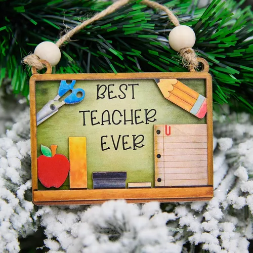 Miniatura 6 de Mejor Adorno de Tiza para Profesor 4 Pulgadas – Adorno Colgante de Madera en Capas, Suministros Escolares, Decoración, Regalo para Educador