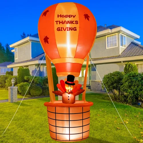 Onory Inflables de Acción de Gracias de 7 pies para decoración al aire libre, globo inflable de aire caliente, pavo de Acción de Gracias con LED