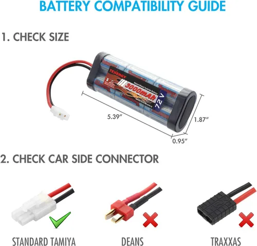 Miniatura 2 de Tenergy Paquete de baterías de 7.2 V de alta capacidad de 6 celdas de 3000 mAh NiMH, batería de repuesto para automóvil RC, camión RC, tanque
