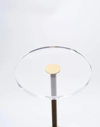 Miniatura 7 de Artmaze Mesa auxiliar de acrílico transparente, metal de latón cepillado, mesa auxiliar para oficina, mesita de noche para sala de estar y Latón