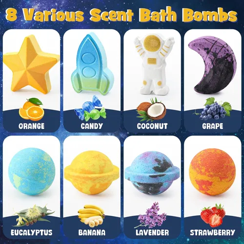 Miniatura 4 de Toylink Bombas de baño espaciales para niños con sorpresa en el interior, paquete de 8 bombas de baño de galaxia con juguetes espaciales para niños