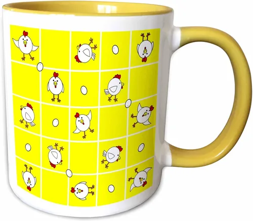 Miniatura 12 de 3dRose mug_10777_4 Chicken Dance Print White and Yellow - Taza negra de dos tonos, multicolor, 11 onzas Blanco
