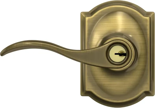 Miniatura 8 de SCHLAGE - Manija Accent con cerradura que se abre con llave y moldura Camelot en latón antiguo - F51A ACC 609 CAM