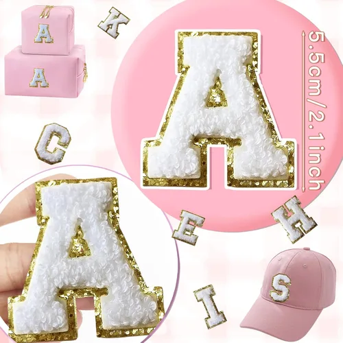 Miniatura 131 de 6 Parches de Letras de Chenilla Autoadhesivos para Bolsas, Parches de Letras Universitarias Preppy de 2 Pulgadas para Ropa y Sombreros, Calcomanías