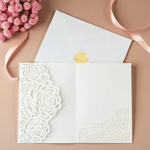 Miniatura 2 de Tarjeta de invitación de corte láser, tarjeta de felicitación, fiesta de graduación, rosa, flores, boda, fiesta de cumpleaños, invitaciones, Borgoña