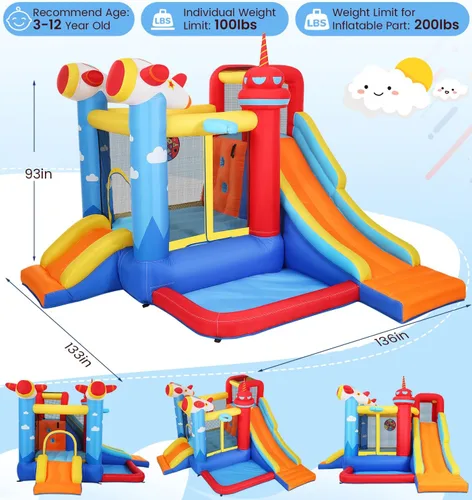 Miniatura 2 de Casa de rebote inflable Commowner con tobogán de agua, combo de castillo hinchable 7 en 1 con piscina de agua y área de rebote y toboganes y juego