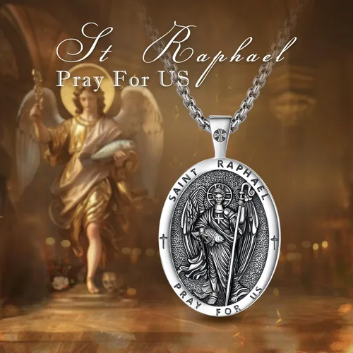 Miniatura 60 de Vito Collar de plata de ley 925 para mujeres y hombres, San Benito, crucifijo, Caravaca, San Cristóbal, San Judas, medalla patronal, amuleto