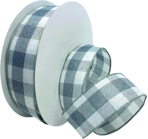 Miniatura 16 de Morex Ribbon 7398.60/50-613 Cambridge - Cinta con cable de 2.5 pulgadas x 50 yardas, color blanco y negro, cinta a cuadros para envolver regalos