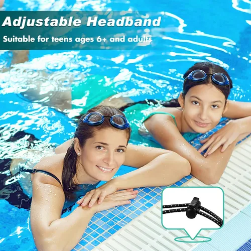 Miniatura 6 de Qeeenar 4 pares de gafas de natación para niños y adultos – Correa elástica de verano antivaho y fugas, gafas unisex de ajuste rápido con clips