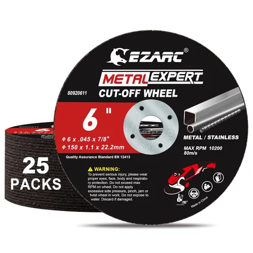 EZARC Juego de ruedas de corte de 25 piezas, disco de corte delgado de 6" x 0.045" x 7/8" para amoladora, disco de corte de metal y acero inoxidable