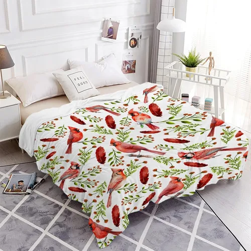 Miniatura 4 de Manta de Aves Cardinal, de Franela Suave y Ligera, de Forro Polar, para Sofá, Cama, Práctica para Regalo, Tamaño Mediano-Adolescente