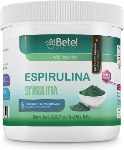 Betel Natural Espirulina en polvo orgánico/espirulina de alta calidad, 8 onzas, sin rellenos, no irrigada y limpia
