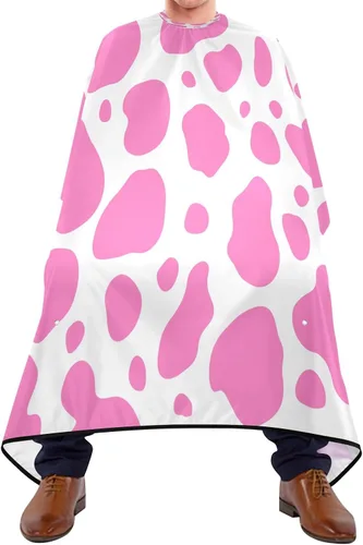 Miniatura 2 de Kigai Capa de peluquería profesional para peluquería y peluquería con estampado de vaca rosa, impermeable, para corte de pelo, con cierre de presión