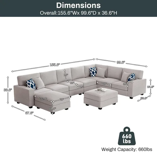 Miniatura 3 de Legend Vansen - Sofá modular seccional en forma de U con otomano, sofá reversible moderno de esquina para sala de estar