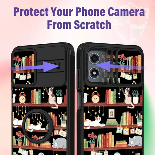 Miniatura 4 de Funermei Funda para Moto G Play 4G 2024 – Funda para teléfono para mujeres y niñas, diseño único de gato y libros, diseño único con funda