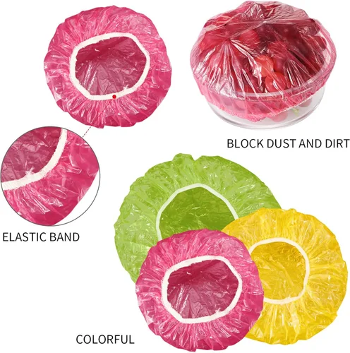 Miniatura 4 de Boao 120 fundas elásticas reutilizables para almacenar cuencos de alimentos, 3 tamaños, coloridas cubiertas de plástico elástico para tazones