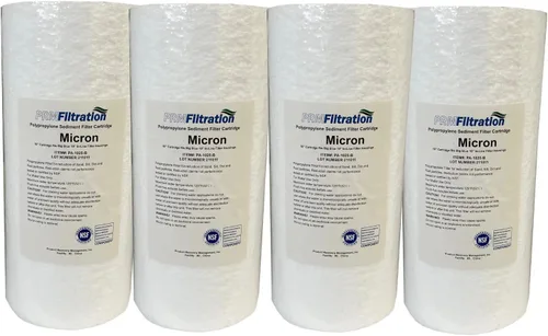 PRM Filtration - Paquete de 4 cartuchos de filtro de sedimentos de polipropileno hilado de 10 x 4.5 pulgadas, 1 micrón, certificado NSF, elimina
