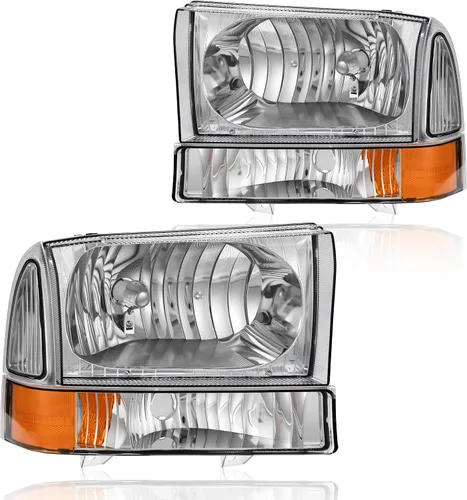 AUTOSAVER88 Juego de focos delanteros compatibles con Ford F250 F350 F450 F550 Super Duty 1999-2004/2000-2004 Ford Excursion, carcasa cromada, lente