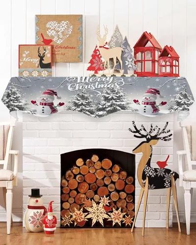 Miniatura 3 de Bufanda de Navidad gris para chimenea, muñeco de nieve gris para chimenea, decoración de mantel de Navidad con copo de nieve de invierno, cubierta