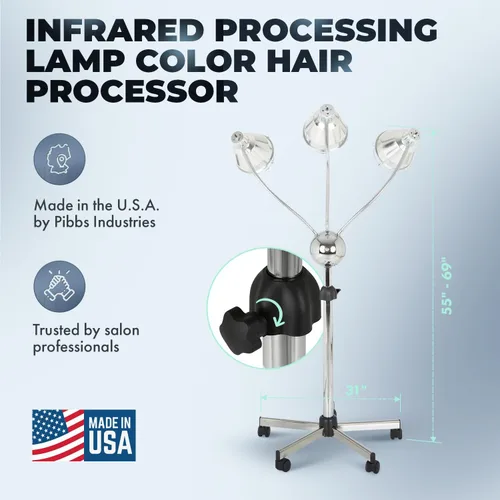 Miniatura 4 de Pibbs TL931 Lámpara de procesamiento de color de cabello infrarrojo – Secador infrarrojo ajustable de 3 cabezales con brazos cromados flexibles