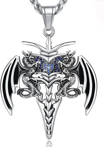 Miniatura 17 de YAMI Collar de alas angulares para hombre, ángel de la guarda, dragón, cuervo, pulpo, collar de anime, collar de acero inoxidable 316
