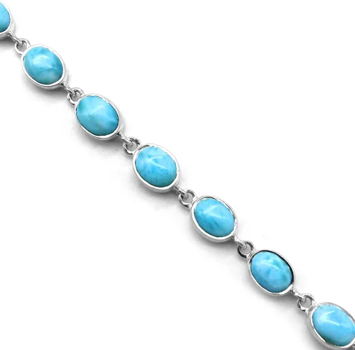 Miniatura 2 de Pulsera de cadena de eslabones de larimar natural de forma ovalada para mujer, piedra azul 925, hecha a mano, ajustable, pulsera para ella, Piedra