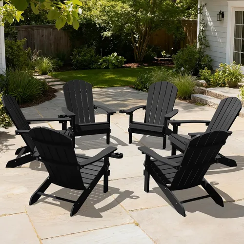 Miniatura 63 de YEFU Silla Adirondack de plástico resistente a la intemperie, sillas de patio con instalación fácil en 5 pasos, se ve exactamente como madera real