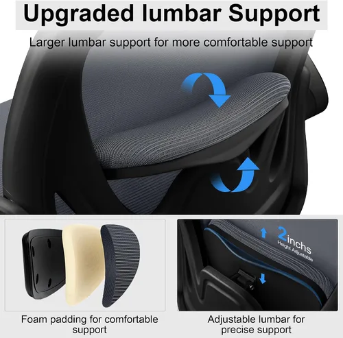 Miniatura 7 de Silla de dibujo alta de oficina con reposabrazos abatibles, altura ajustable, soporte lumbar mejorado, taburete ergonómico con ruedas, soporte