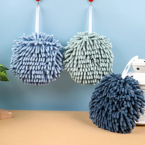 Miniatura 3 de Paquete de 4 toallas de mano de chenilla para baño, secado rápido, toalla de baño de manos con bucles para colgar, microfibra absorbente para secado