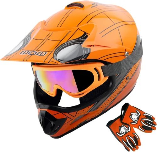 Miniatura 21 de WOW Casco de motocross BMX MX ATV para niños y jóvenes, casco Dianosour Dragon + gafas + guante marciano juvenil: paquete HJOY MG