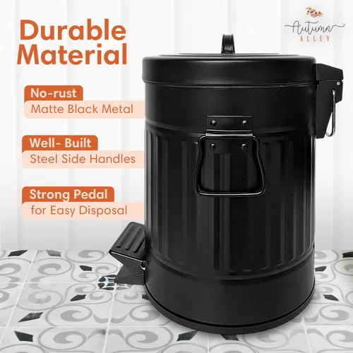 Miniatura 3 de Autumn Alley Cubo de Basura Pequeño Estilo Granja para Baño, Cubo de Basura Negro Mate a Prueba de Mascotas con Tapa para Baño Rústico, Cubo
