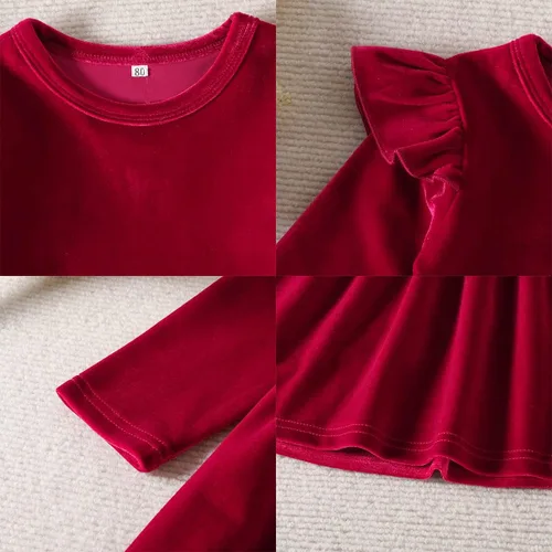 Miniatura 24 de IDOPIP Vestido tutú de terciopelo para niñas pequeñas, vestido de manga larga para princesa, Navidad, cumpleaños, fiesta, boda, vestidos de otoño e